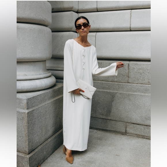 NWT ANTONIO MELANI x Elizabeth Damrich Swan Crepe Button Front Long Dress - Picture 3 of 15